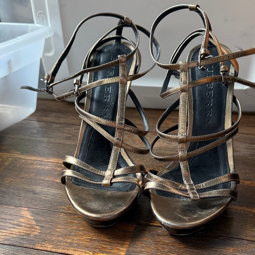Burberry Bronze Metallic Strappy High-Heel Sandals